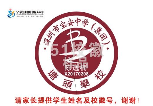 定制深圳市宝安中学（集团）塘头学校熨烫定做布贴胸章缝制包邮51 商品图1