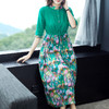 NYT-2026新款气质五分袖立领苎麻连衣裙复古印花显瘦中长裙 商品缩略图1