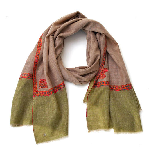 100cm宽 自然色 边绣 克什米尔pashmina羊绒围巾 商品图7