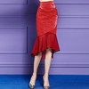 FMY-27672新款不规则荷叶高腰显瘦过膝包臀裙 商品缩略图0