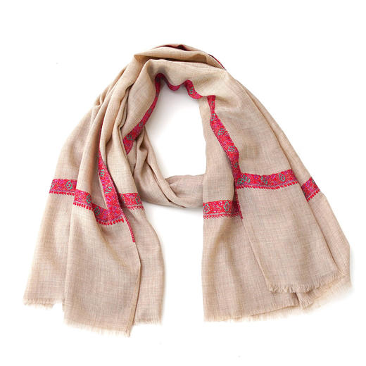 100cm宽 自然色 边绣 克什米尔pashmina羊绒围巾 商品图9