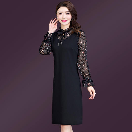 YM-8165新款时尚韩版大码修身裙雪纺碎花中长款连衣裙 商品图1