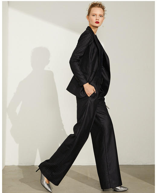 J83A3395颈袖添香冬季羊毛条纹OL气质职业装女士小西装裤套装时尚正装J83A3395 商品图2