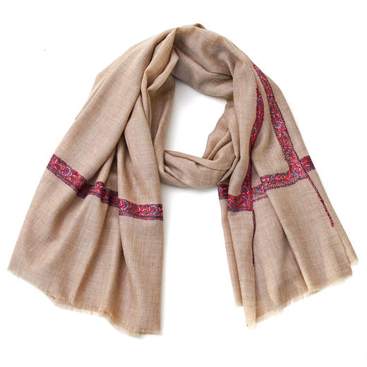 100cm宽 自然色 边绣 克什米尔pashmina羊绒围巾 商品图6