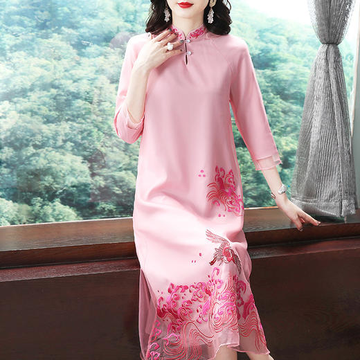 KDS-715新款复古民族刺绣欧根纱修身显瘦连衣裙 商品图0