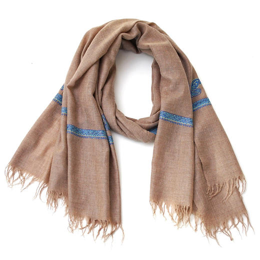 100cm宽 自然色 边绣 克什米尔pashmina羊绒围巾 商品图5