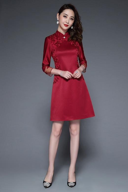 TQ-2830新款高端气质遮肚显瘦妈妈婚宴礼服A字连衣裙 商品图1