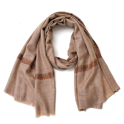 100cm宽 自然色 边绣 克什米尔pashmina羊绒围巾 商品图12