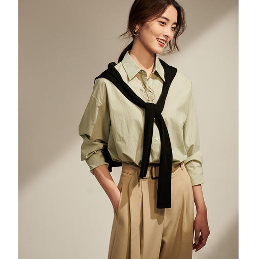 棉仓-60支纯棉府绸白衬衫女叠穿衬衣港风白色衬衫女春装新款白衬衣312604011 商品图3