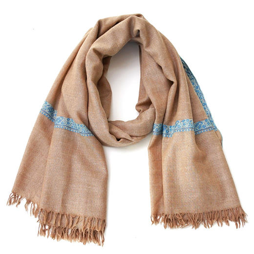 100cm宽 自然色 边绣 克什米尔pashmina羊绒围巾 商品图4