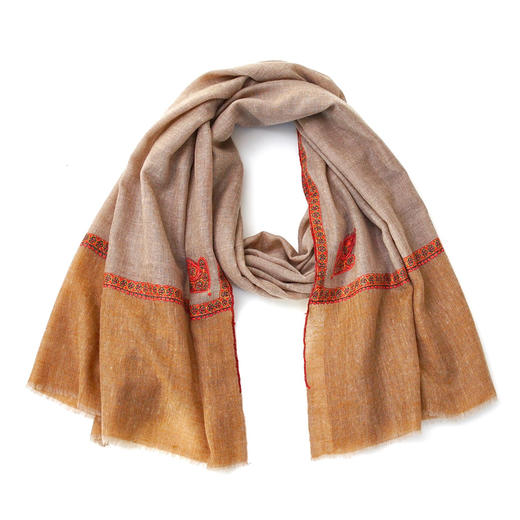 100cm宽 自然色 边绣 克什米尔pashmina羊绒围巾 商品图2