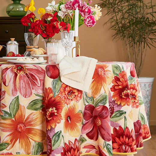 阳春小镇花开盛好餐桌布桌布圆桌长方形棉茶几桌布台布可定制 商品图2