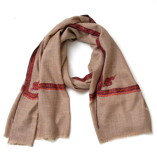 100cm宽 自然色 边绣 克什米尔pashmina羊绒围巾 商品图13