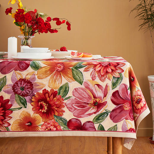 阳春小镇花开盛好餐桌布桌布圆桌长方形棉茶几桌布台布可定制 商品图1