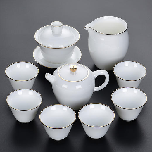【成艺】【润白全组】整套功夫茶具套装白瓷描金家用德化陶瓷简约现代泡茶套组盖碗 商品图0