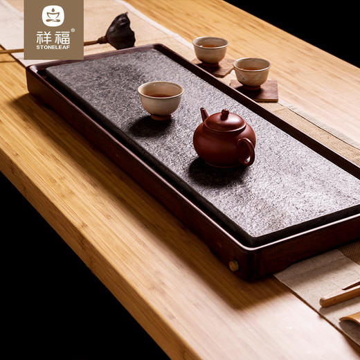 【祥福】【朴尘竹石排水茶盘/62*23*4cm】茶具竹制重竹单层茶台托盘日式简约家用茶盘 商品图1