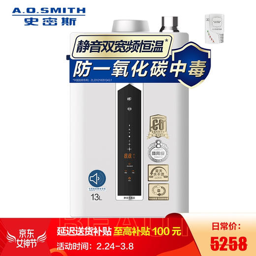 史密斯（A.O.Smith）16升燃气热水器  家用  智能静音 恒温抗风 水箱8年包换 JSQ31-ESCX(天然气) 商品图0