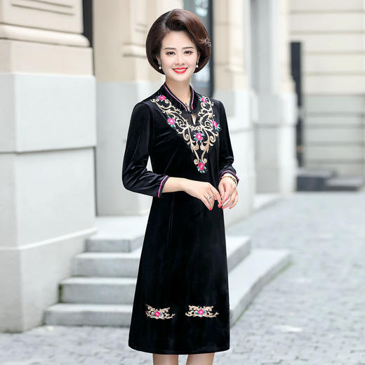 YCE-3472-9802绣花改良旗袍过膝裙子 商品图4