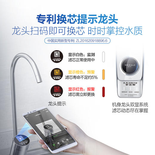 史密斯 （A.O.Smith）家用净水器 专利反渗透滤芯4年更换 1.8升/分钟 自助换芯 净水机 R1800RA9 家电 商品图5