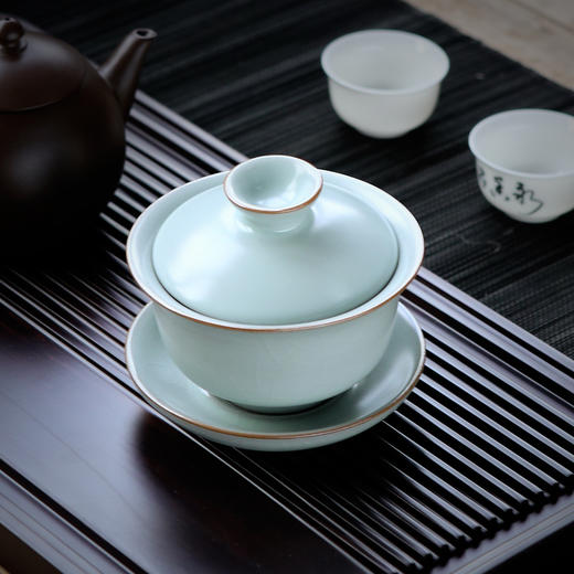 【丰子汝窑】【天青盖碗】盖杯手工开片主人杯陶瓷汝瓷三才盖碗功夫茶具 商品图0