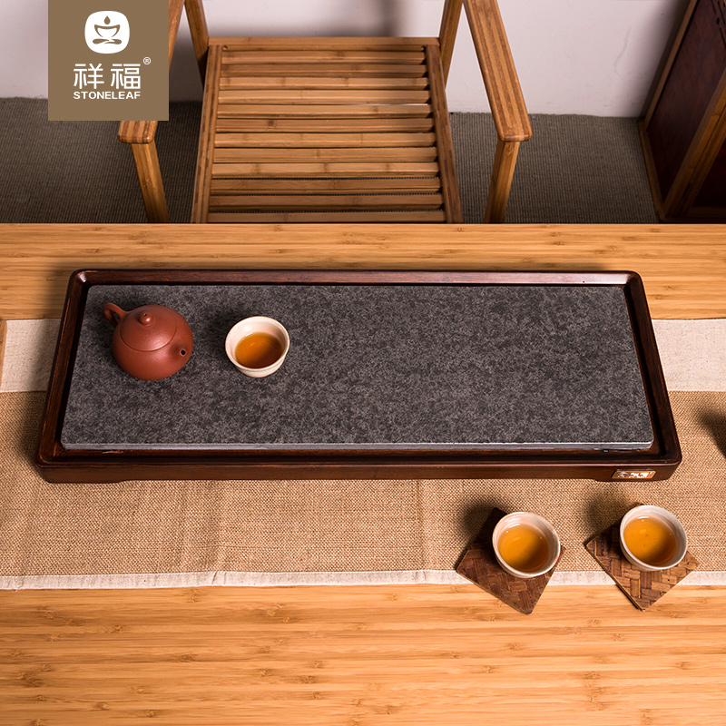【祥福】【朴尘竹石排水茶盘/62*23*4cm】茶具竹制重竹单层茶台托盘日式简约家用茶盘