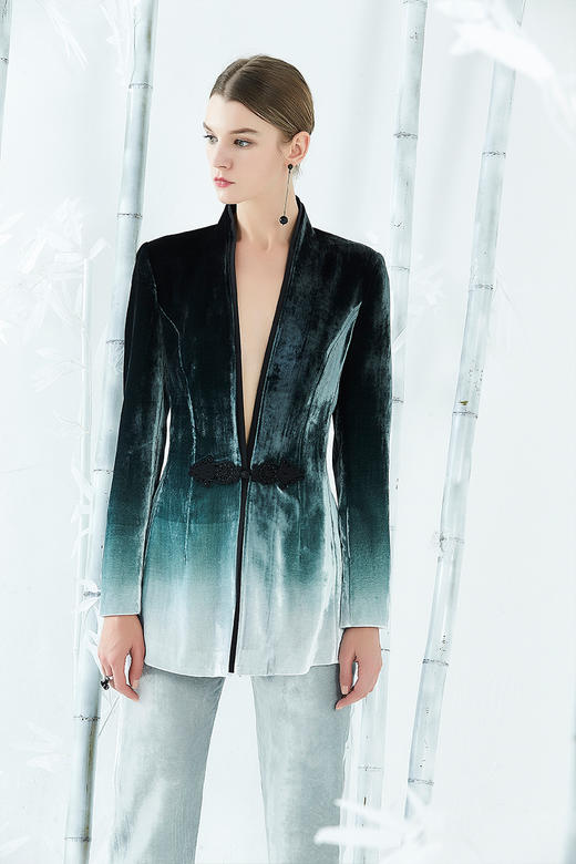 立领盘扣真丝丝绒西装外套hg11931108 - 盖娅传说210830