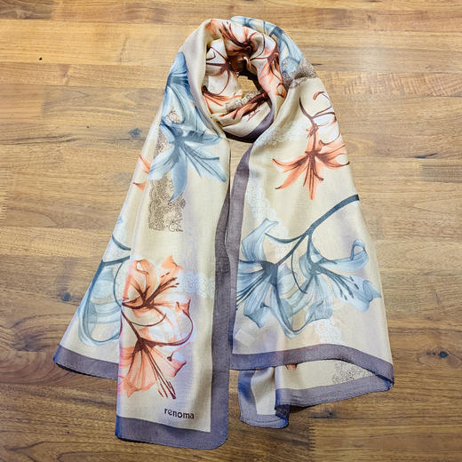 法国品牌renoma 出口韩国 桑蚕丝（网格纱）百合花时尚长巾 商品图0