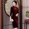 MY-69232新款妈妈装丝绒烫钻旗袍连衣裙 商品缩略图1