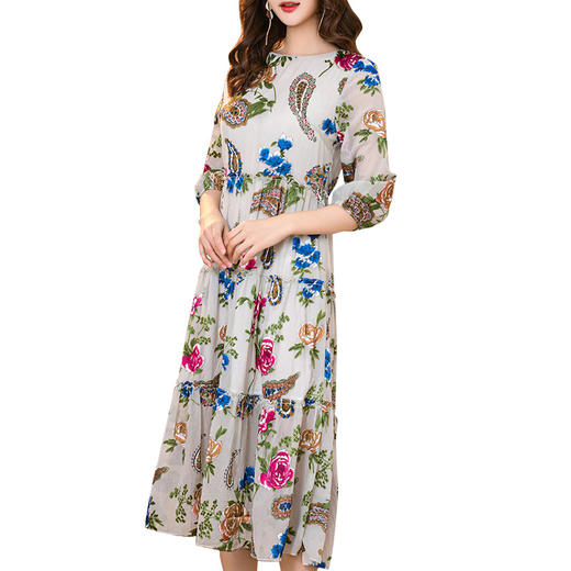 NYT-X071新款时尚烧花连衣裙气质圆领中长款打底裙 商品图4