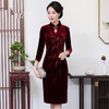 MY-69232新款妈妈装丝绒烫钻旗袍连衣裙 商品缩略图0