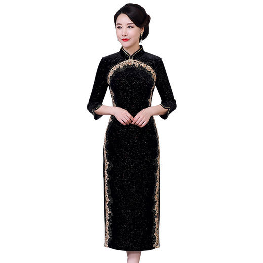 MY-69223新款时尚立领绣花妈妈装连衣裙旗袍 商品图3