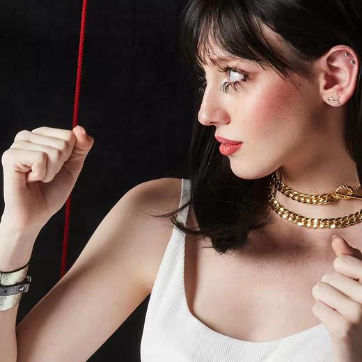 露台LOVEONTERRACE变色龙swag绳纹圈坦克古巴链黄铜镀白金情侣项链 商品图4