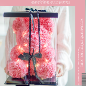 《带灯樱花粉网红熊》PE仿真花熊带灯款