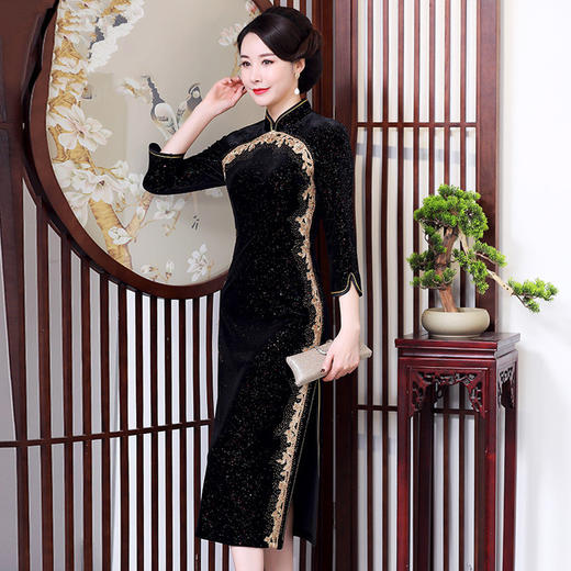 MY-69223新款时尚立领绣花妈妈装连衣裙旗袍 商品图1