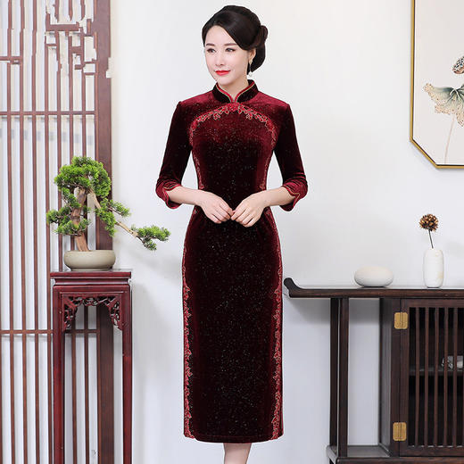 MY-69223新款时尚立领绣花妈妈装连衣裙旗袍 商品图0