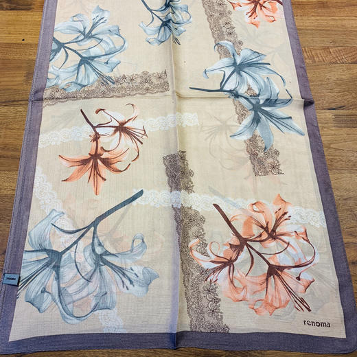 法国品牌renoma 出口韩国 桑蚕丝（网格纱）百合花时尚长巾 商品图1