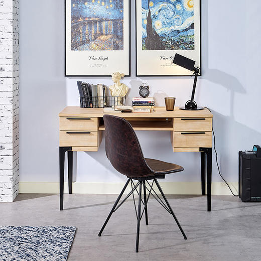 喜梦宝实木书桌北欧简约轻工业风1.2米写字桌卧室置物桌黑铁艺脚 商品图1