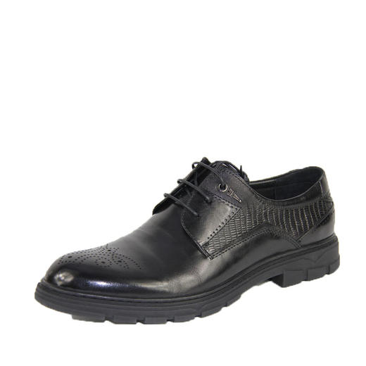 豪行春季新款10187215舒适休闲厚底男单鞋系带宽松黑色商务鞋正品 商品图1