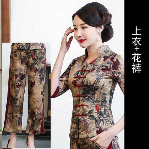  LYE-2037中式复古丝质改良唐装两件套 商品图4