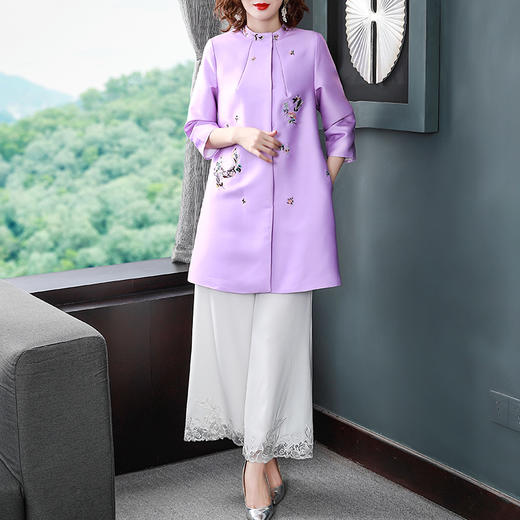 YFN-19503新品复古女装长袖蓝色减龄中长款风衣外套 商品图2