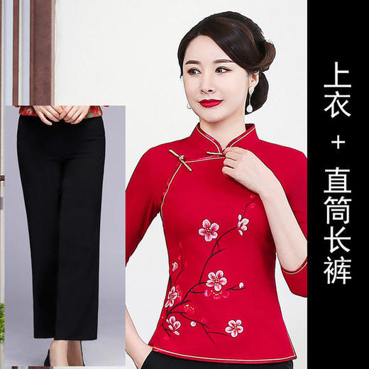 LYE-2031新款复古亚麻手绘旗袍唐装套装 商品图2