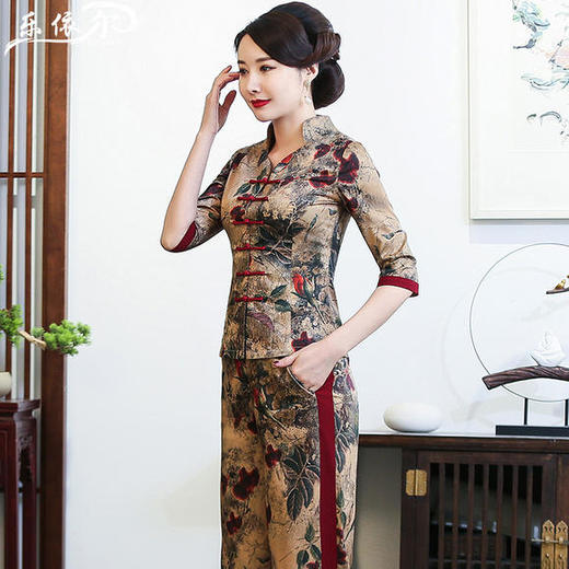  LYE-2037中式复古丝质改良唐装两件套 商品图1