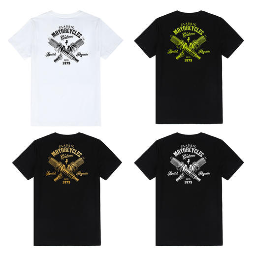 男士夏季机车风元素motorcycles个性设计短袖潮流T恤纯棉烫花图案 商品图1