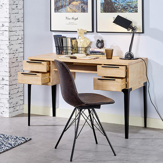 喜梦宝实木书桌北欧简约轻工业风1.2米写字桌卧室置物桌黑铁艺脚 商品图0