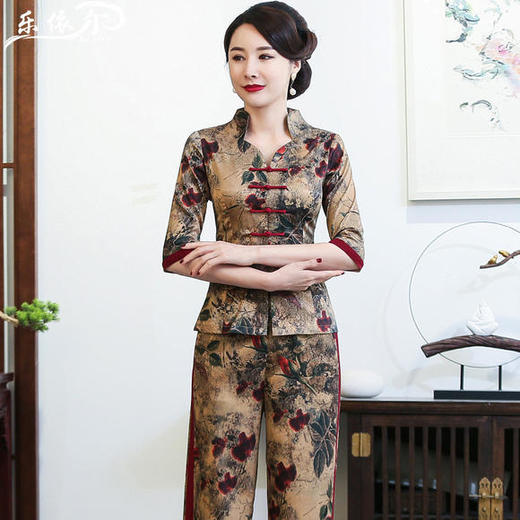  LYE-2037中式复古丝质改良唐装两件套 商品图3