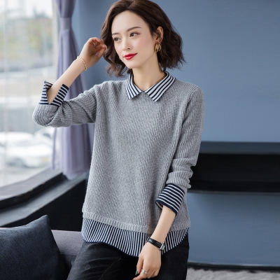 FC-1934新款韩版女装娃娃领撞色针织衫打底衫 商品图1