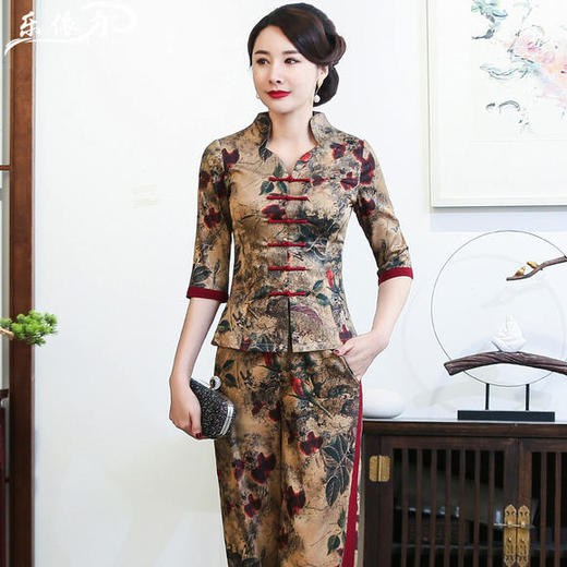  LYE-2037中式复古丝质改良唐装两件套 商品图0