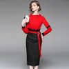 BHS-0000173120气质通勤套装裙大红上衣+包臀半裙两件套 商品缩略图0