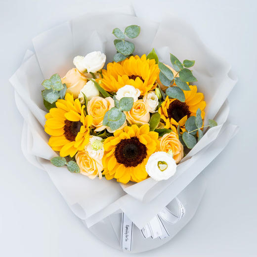 幸福依靠    4支向日葵，7支香槟玫瑰，尤加利搭配(1922) 商品图0