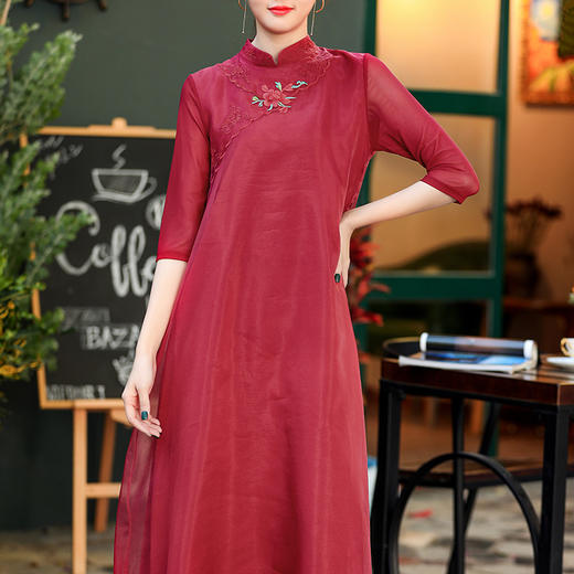 OG-36109复古中国风刺绣禅服宽松大码连衣裙 商品图1